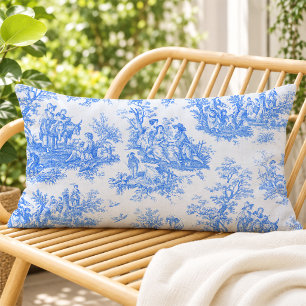 Vintage Blumen blauer Türkis Toile Jouy Lendenkissen