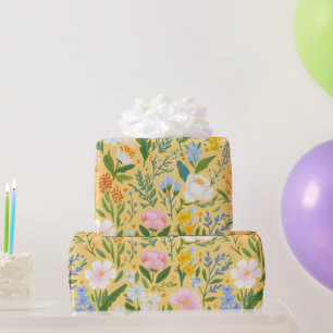 Vintage-Blumen-Botanik-Gelb-Aquarell Geschenkpapier