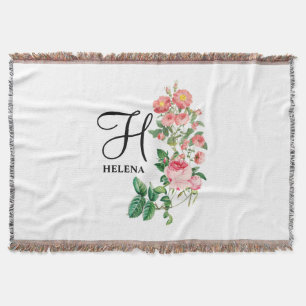 Vintage-Blumen-Botanik-Personalisiertes-Monogramm Decke