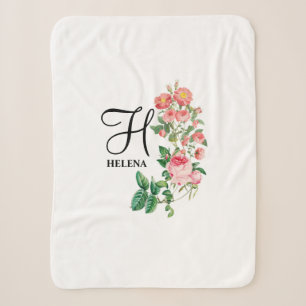 Vintage-Blumen-Botanik-Personalisiertes-Monogramm Sherpadecke