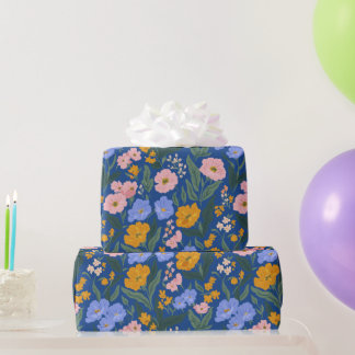 Vintage-Blumen Botanisch Rosa Orange Blau Geschenkpapier