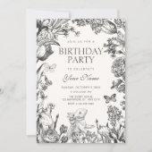 Vintage-Blumen botanischer Geburtstag Einladung (Vorderseite)