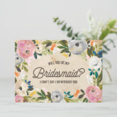 Vintage Blumen| Brautjungfer Einladung (Stehend Vorderseite)