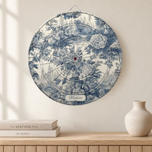 Vintage Blumen Chic Blaue Toile de Jouy Monogramm Dartscheibe