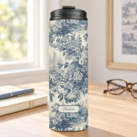 Vintage Blumen Chic Blaue Toile de Jouy Monogramm