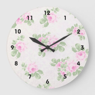Vintage Blumen Chic rosa Rosen Große Wanduhr