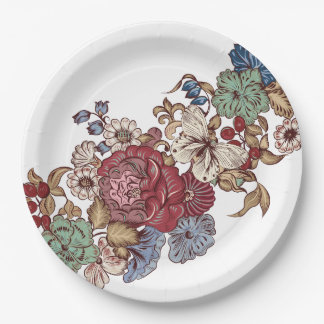 Vintage-Blumen-Cocktailservietten mit Schriftzug Pappteller