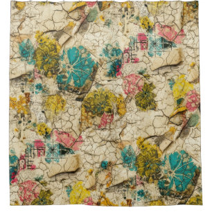 Vintage Blumen-Collage mit gealterter Papierstrukt Duschvorhang