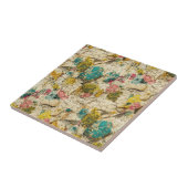 Vintage Blumen-Collage mit gealterter Papiertextur Fliese (Seite)