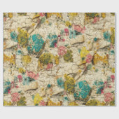 Vintage-Blumen-Collage mit gealterter Papiertextur Geschenkpapier (Flach)