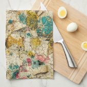 Vintage-Blumen-Collage mit gealterter Papiertextur Geschirrtuch (Viertel Falte)