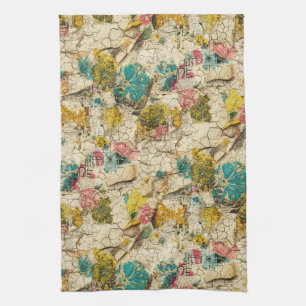 Vintage-Blumen-Collage mit gealterter Papiertextur Geschirrtuch