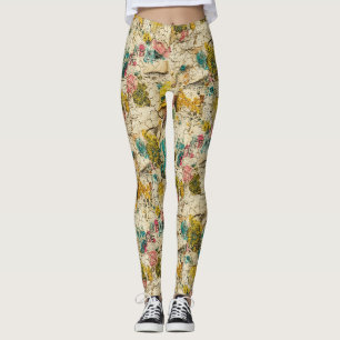 Vintage-Blumen-Collage mit gealterter Papiertextur Leggings