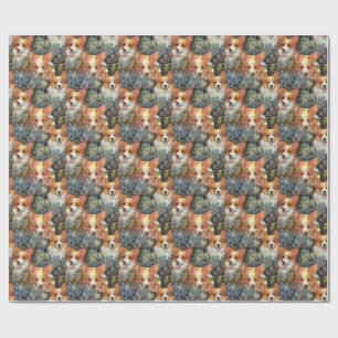 Vintage-Blumen-Corgi-Muster Süße botanische Hunde- Geschenkpapier