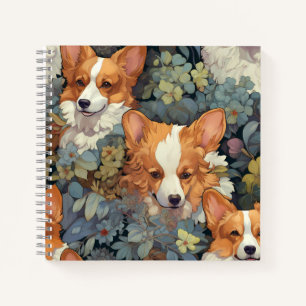 Vintage-Blumen-Corgi-Muster Süße botanische Hunde- Notizblock