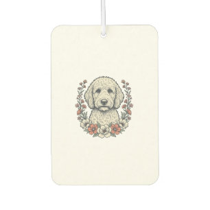 Vintage-Blumen-Curly-Hund-Porträt-T-Shirt-Design_1 Autolufterfrischer