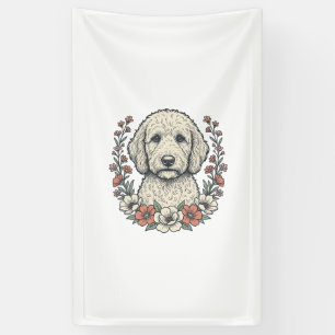 Vintage-Blumen-Curly-Hund-Porträt-T-Shirt-Design_1 Banner