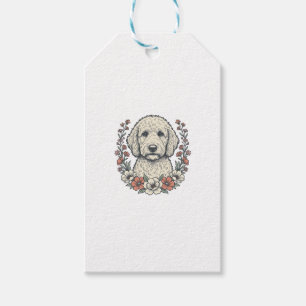 Vintage-Blumen-Curly-Hund-Porträt-T-Shirt-Design_1 Geschenkanhänger