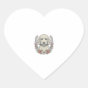 Vintage-Blumen-Curly-Hund-Porträt-T-Shirt-Design_1 Herz-Aufkleber