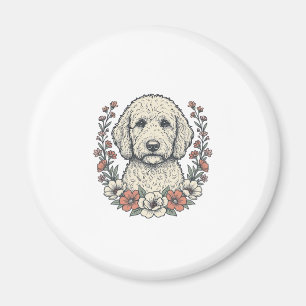 Vintage-Blumen-Curly-Hund-Porträt-T-Shirt-Design_1 Magnet