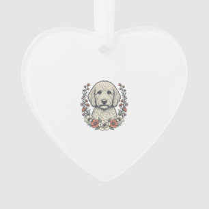 Vintage-Blumen-Curly-Hund-Porträt-T-Shirt-Design_1 Ornament