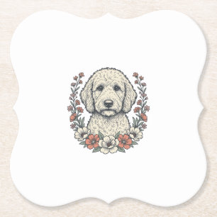 Vintage-Blumen-Curly-Hund-Porträt-T-Shirt-Design_1 Untersetzer