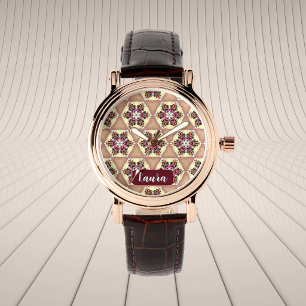 Vintage Blumen Custom Name Geburtstag Für Sie Chic Armbanduhr