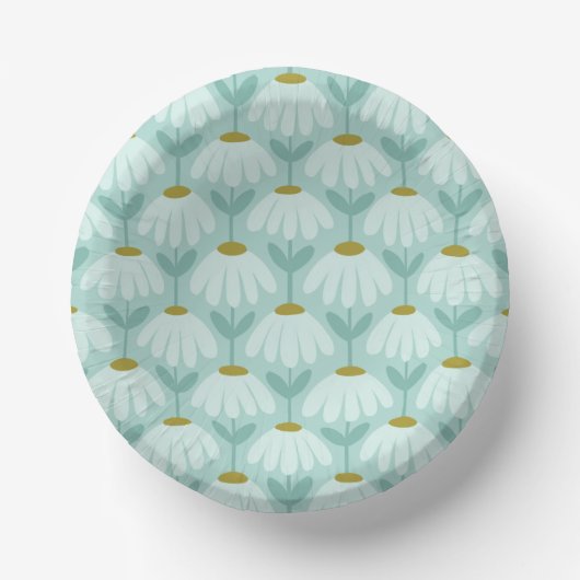Vintage-Blumen-Daisy-Muster Teal Blau & Oliv Pappteller (Vorderseite)
