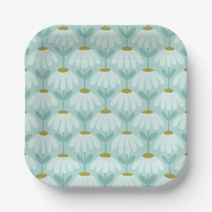 Vintage-Blumen-Daisy-Muster Teal Blau & Olive Pappteller