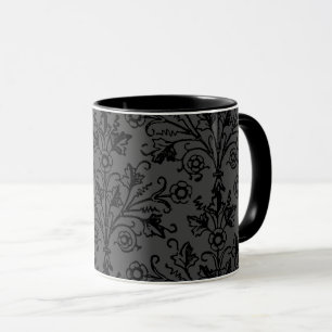 Vintage-Blumen-Damaskus-Ätzung Schwarz auf Dunkelg Tasse