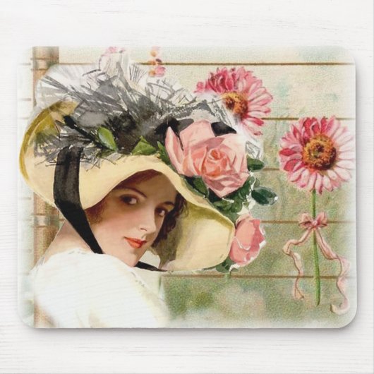 Vintage Blumen-Dame Mousepad (Vorne)