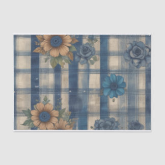 Vintage-Blumen-Denim-Karodekupage-Druck Seidenpapier