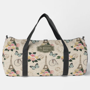 Vintage-Blumen-Eiffelturm-Handtuch Paris Reise ind Duffle Bag