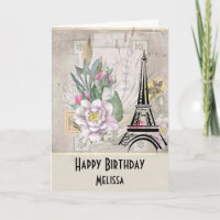 Vintage Blumen, Eiffelturm und Jute-Geburtstag