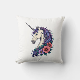 Vintage-Blumen-Einhorn-Porträt psychedelische Fant Kissen