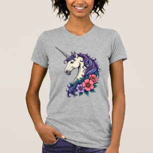 Vintage-Blumen-Einhorn-Porträt psychedelische Fant T-Shirt
