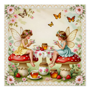 Vintage-Blumen-Feengarten zum Picknick Poster