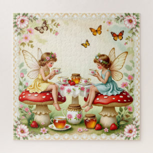 Vintage-Blumen-Feengarten zum Picknick Puzzle
