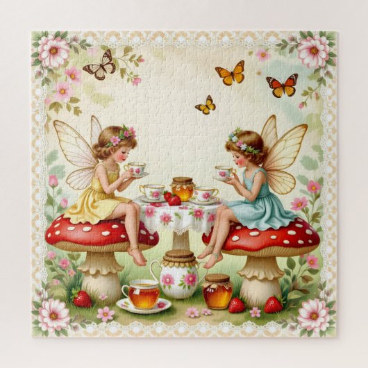 Vintage-Blumen-Feengarten zum Picknick Puzzle (Vertikal)