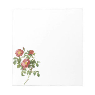 Vintage Blumen Florale rote Liebesrose von Redoute Notizblock