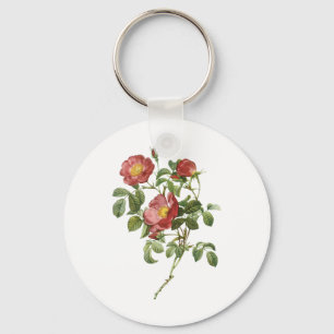 Vintage Blumen Florale rote Liebesrose von Redoute Schlüsselanhänger