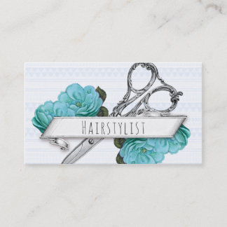 vintage Blumen Friseur Haarstylist chic blau Visitenkarte