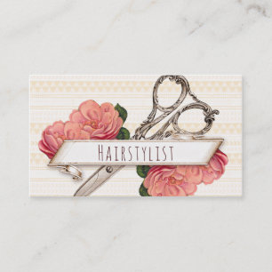 vintage Blumen Friseur Haarstylist rosa chic Visitenkarte
