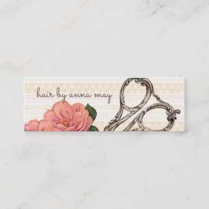 vintage Blumen Friseur Haarstylist rosa Mini Visitenkarte