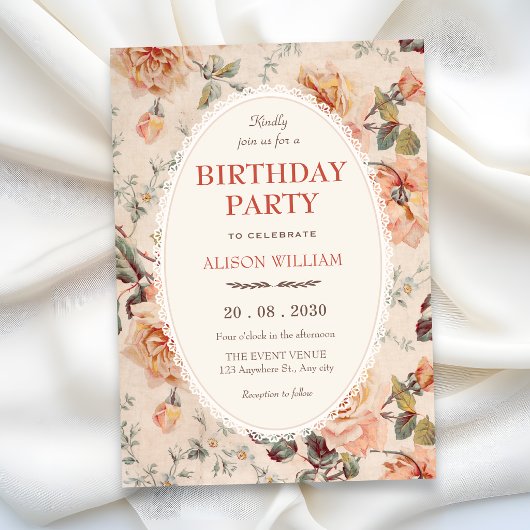 Vintage-Blumen-Geburtstag Einladung