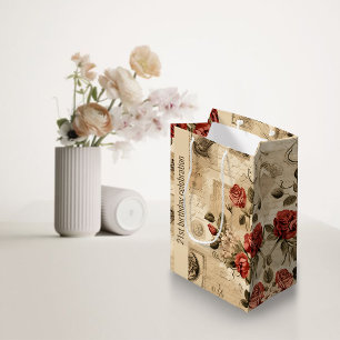Vintage-Blumen-Geburtstags-Geschenktasche Mittlere Geschenktüte