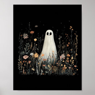 Vintage-Blumen-Geist Halloween-Geist im Wald Poster