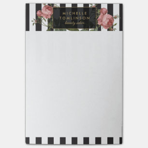 Vintage Blumen gestreifte personalisierte Post-it Klebezettel