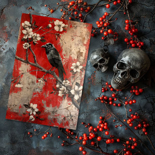 Vintage-Blumen-Gotik-Rabe-Decoupage  Seidenpapier