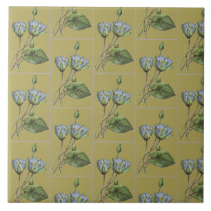 Vintage Blumen Grün Blau Gelb Wasserlilie Fliese